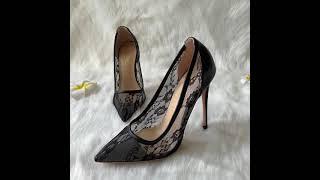 Sexy Black Cocktail Party Evening Party Lace Pumps