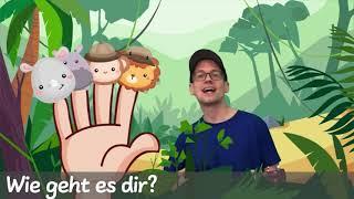 Fingerfamilie. Dschungeltiere  Hallo Löwe bist du hier? Sing Kinderlieder