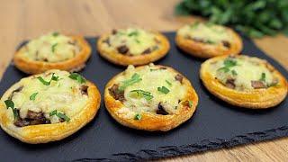 Simple and delicious Puff pastry appetizer with mushrooms