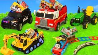 Fire Truck Tractor Excavator Police & Train Ride On Cars