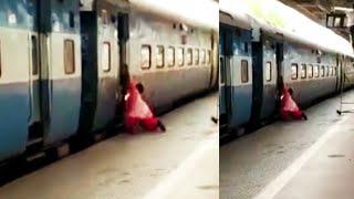 Dramatic rescue Woman falls off moving train saved by alert onlookers