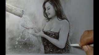 Drawing beautiful woman bathing. how to drawing step by step