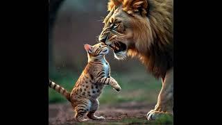 cat fighting with lion 