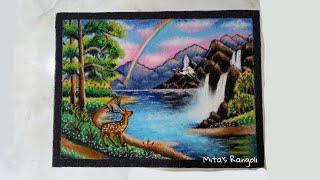 Scenery rangoli  waterfall poster rangoli  Poster rangoli