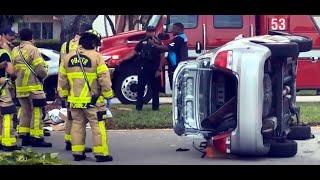 Amazon car hits tree & rolls on Century Village Blvd. at Cornwall association. None hurt. May 1 2024