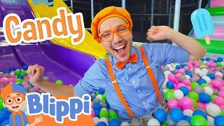 Blippi Jumps and Slides at the Candyland Indoor Playground  Colorful Videos for Kids