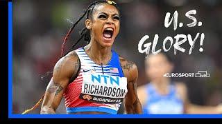 What A Moment ShaCarri Richardson Brings USA The Double In the Sprint Relay  Eurosport
