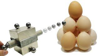 Magnet Cannon Vs Egg Tower in Slow Motion  Magnet Satisfaction 100%