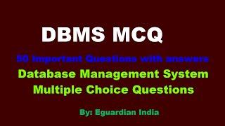 DBMS MCQ Questions with answers  Fundamental of Database Management System Multiple Choice Question