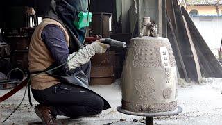 Buddhist Temple Bell Making Process. 70 Year Old Korean Traditional Bell Factory