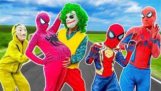 Team Spiderman vs Kid Spiderman rescues Pregnant Spider-Man from Love-mad Jocker Funny Action