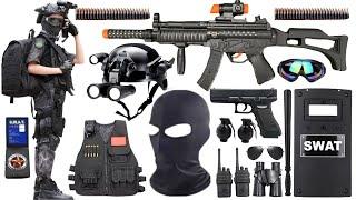 Special police weapon gun toy set unboxing tactical helmet M416 assault rifle AK47 Glock pistol