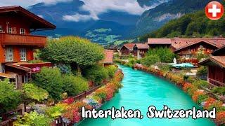 Interlaken Switzerland walking in the rain 4K - Most beautiful Swiss towns - Rain Abmbience