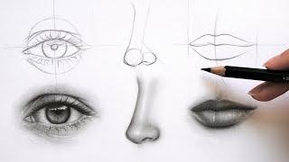 Get GREAT at Drawing FACE Parts Eye Nose and Lips - Practice with me