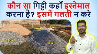 कौन सा गिट्टी कहाँ इस्तेमाल करना है? Uses of 5mm 10mm 20mm and 40mm aggregate for House Construction