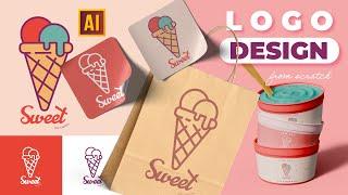 HOW TO CREATE AN ICE-CREAM LOGOTYPE + LOGO PRESENTATION  TUTORIAL IN ADOBE ILLUSTRATOR