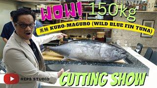 KURO MAGURO  WILD BLUE FIN TUNA CUTTING SHOW JAPANESE SUSHI SASHIMI