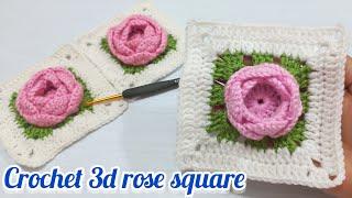 The most beautiful crochet 3D rose square you have ever seen how to crochet 3D flower square