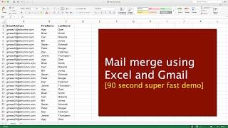 Mail merge with Excel and Gmail 90 second demo