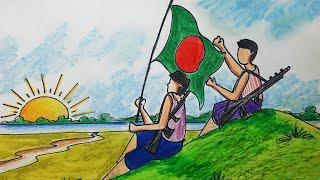 How  to draw victory day scenery  Muktijuddher drissho  Bijoy dibosher drissho16 December drawing