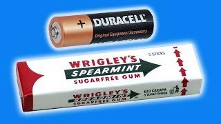 Amazing Chewing Gum Trick. Gum Wrapper Fire Starter. How To Start Fire With Battery And Gum Wrapper