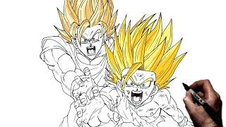 How To Draw Goku & Gohan Kamehameha  Step By Step  Dragonball