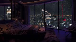 24Hrs Fall Asleep Instantly with Calming Rain Sounds -  Cozy Bedroom With City View - Rain ASMR