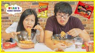 Extreme Spicy Noodle Challenge 2x Loser drinks Hot Sauce with Ryans Family Review