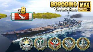 Battleship Borodino +300k on map Two Brothers - World of Warships