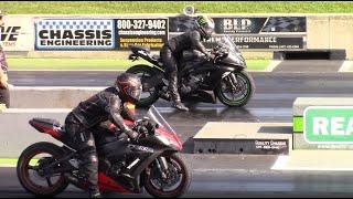 Kawasaki Ninja ZX-10R vs Ninja ZX-6R 14 Mile Drag Races