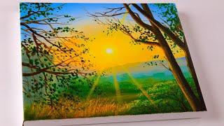 Sunrise painting easy to paint  Acrylic Landscape Painting Tutorial
