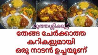 തേങ്ങ ചേർക്കാത്ത 3 കൂട്ടം കറികളുമായി ഉച്ചയൂണ്  Veg Lunch Malayalam Easy Lunch Menu  Uchaunu