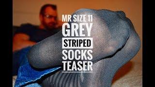 Mr Size 11  Grey Striped Cotton Socks  Male Socks Fetish  Mens Socks  Gay Socks Worship