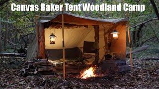 Woodland Solo Camp in a Canvas Baker Tent.  Campfire Lamb Kebabs.  Making Charcoal.