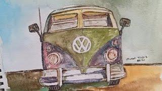 Sulu boya çalışması-VW KaravanCaravanwatercolor work