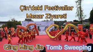 Çin Festivali Mezar Ziyareti Tomb Sweeping Day QingMing Sokak Yemekleri. Ejderha Dansı Şovu