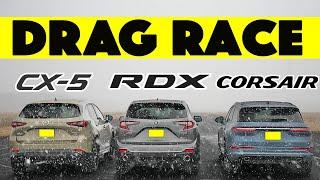 Gone in 15 Seconds 2024 Acura RDX vs Lincoln Corsair vs Mazda CX-5  Drag and Roll Race