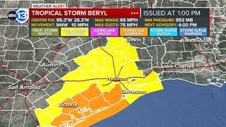 BERYL UPDATE All of SE Texas now under a Tropical Storm or Hurricane Warning