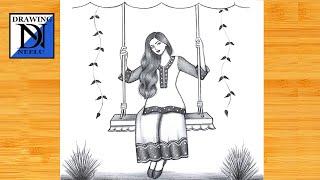 How to draw a Beautiful Girl swinging -Pencil sketch  Drawing video for beginner  Girl drawing