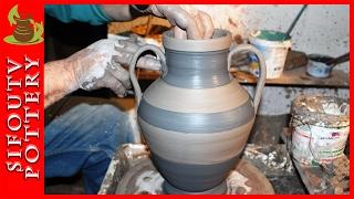 Pottery throwing Amphora - How to Make  a Greek Pottery Amphora on the wheel.