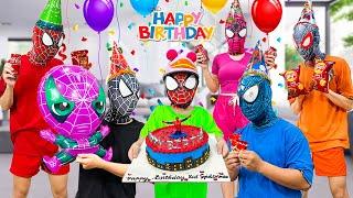 PRO 5 SPIDER-MAN Team  Help Everyone On Kid Spider Birthday  Action in Real Life  by Bunny Life