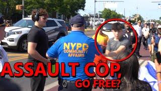 Zionist REPEATEDLY PUSHES NYPD Officer...Gets to Walk Away