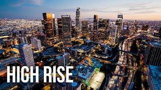 High Rise  Downtown Los Angeles  Cinematic Helicopter Night Footage 4K