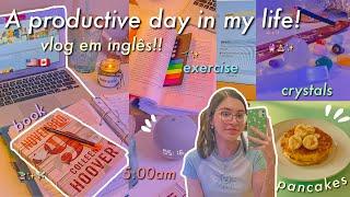 Vlog de um dia produtivo em Inglês com legenda Study vlog that girl livro treino - Hello Belah