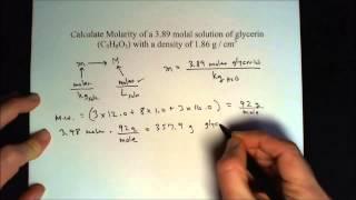 Convert molality to molarity of a glycerin solution - How to from m to M