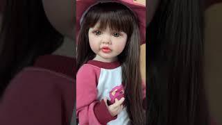 BZDOLL Realistic Lifelike Reborn Baby Girl Full Silicone Body Doll With Long Hair 55 CM 22 Inch Prin