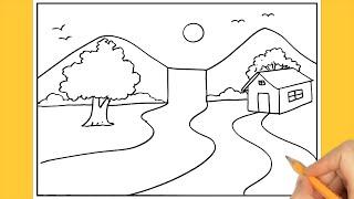 MOST EASY AND SIMPLE LANDSCAPE DRAWING - STEP BY STEP