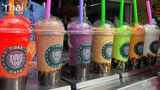 7 Flavor Fruit Juice Smoothie with Bubble Pearls  Street Drink Colorful  Thai Street Food