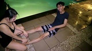Asian Sexy Girl with Young Boys in Swimming pool.