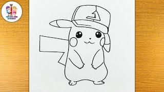 HOW TO DRAW PIKACHU WITH ASHS HAT